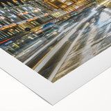 Art deco poster of London scenery in muted shades on rolled canvas, suitable for dining room wall art.