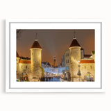 Abstract textured art print depicting a European scenery in muted earth tones, framed with a white mat.