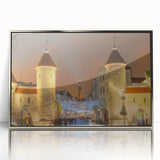 Large art print of a European Estonia scenery in muted earth tones on a silver-framed acrylic.