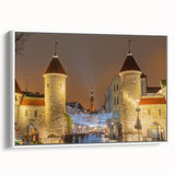 Vintage poster art of a European Estonian landscape on extra large framed canvas.