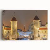 Black and white stretched canvas of a European cityscape, ideal for kitchen wall art or bedroom ambiance.