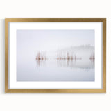 Abstract art print of a European landscape in muted blues and greens on a framed canvas, suitable for dining room decor.