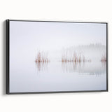 Black and white framed canvas featuring a vintage-style landscape painting of a serene Finnish scenery.