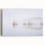 Black and white photograph of a tranquil Finnish landscape on stretched canvas.