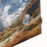 Large abstract wall art depicting the French Alps in muted earth tones on acrylic glass, ideal for dining room ambiance.