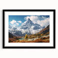 Extra large framed wall art depicting an abstract colorful art scene of the French Alps, perfect for living room decor.