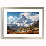 Extra large wall art of the French Alps in textured abstract style with muted earth tones on a framed canvas.