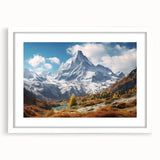 Textured art print of the French Alps in muted earth tones on a framed canvas, ideal for bedroom art.