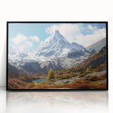 Large abstract wall art of the French Alps in muted earth tones on a framed acrylic, suitable for modern living room decor.