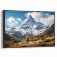 Black and white framed canvas of the French Alps landscape, suitable for bedroom wall art.