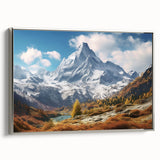Landscape art painting featuring the French Alps in colorful art tones on a framed canvas, ideal for living room decor.