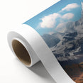 Art deco poster of French Alps in muted earth tones on rolled canvas, ideal for nursery wall art.