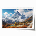 French Alps landscape print on rolled canvas, with muted green and blue tones, ideal for art wall dining room.