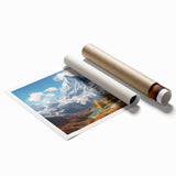 Extra large rolled print of the French Alps with vibrant green meadows, ideal for classy bathroom wall art.