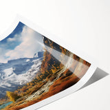 Extra large wall art featuring line art flowers over a scenic French Alps background, in muted green and blue tones.