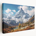 Panoramic view of the French Alps in muted earth tones on a large stretched canvas, ideal for kitchen wall art.
