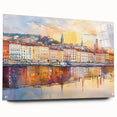 Acrylic print of Lyon, France with vivid blue and green tones, ideal for dining room decor.