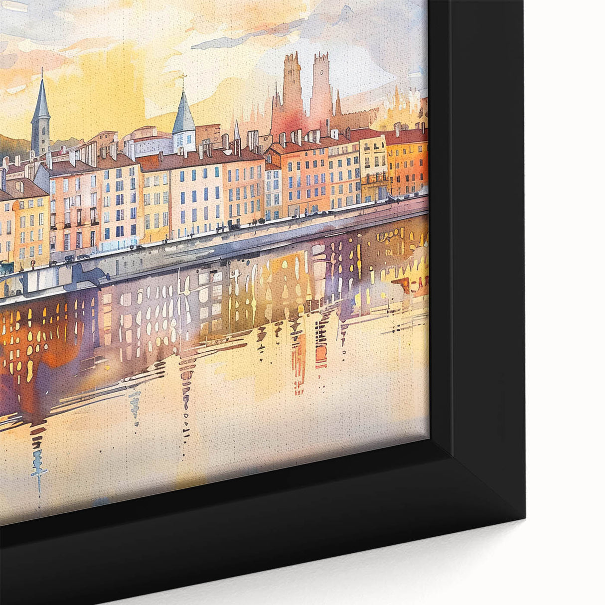 Textured black wall art featuring a colorful abstract of Lyon, on extra large framed canvas, ideal for living room decor.