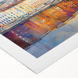 Art deco poster of Lyon scenery in muted earth tones on rolled canvas, suitable for dining room wall art.