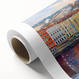 Art Deco poster of Lyon, France with pastel colors on rolled canvas, suitable for nursery wall art or dining room.