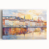 Black and white photograph of Lyon, France on stretched canvas, suitable as large kitchen wall art.