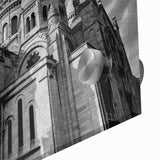 Large abstract wall art of Paris scenery in muted colors on acrylic glass, ideal for dining room ambiance.