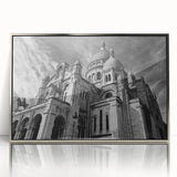 Large art print of Paris scenery in muted gray tones on a silver-framed acrylic, suitable for modern art wall decor.