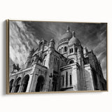 Framed canvas of vintage Paris landscape in muted black and gold, ideal for bedroom wall art.