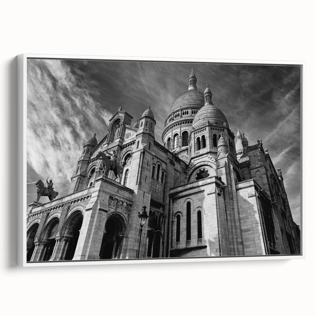 Vintage poster art of Paris with vibrant colors on extra large framed canvas, ideal for living room decor.