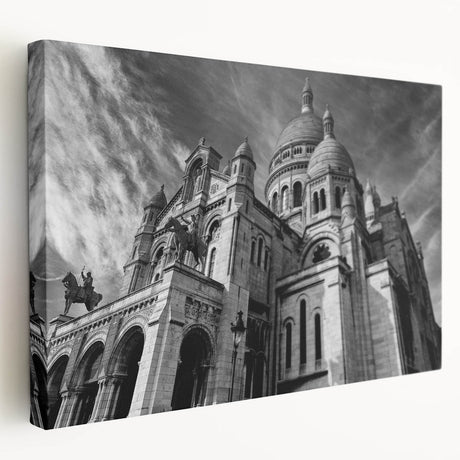 Paris skyline in muted gray and blue tones on a large stretched canvas, suitable for kitchen wall art.