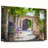 Provence landscape in muted earth tones on large acrylic glass, ideal for bedroom or dining room decor.