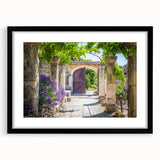 Colorful abstract art print of Provence scenery on textured canvas, framed in black, ideal for living room decor.