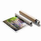 Extra large rolled print of a Provencal landscape with vibrant floral foreground and serene blue sky.