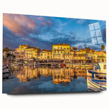 Large abstract wall art of a serene French landscape in muted earth tones on acrylic glass.