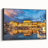 Black and white vintage poster art of a South France landscape on framed canvas, suitable for bedroom decor.