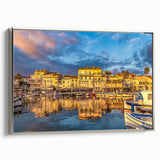 Landscape art painting of a southern France scenery on framed canvas, featuring colorful art in vintage poster style.