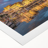 Art deco poster of a South France scenery in pastel hues on rolled canvas, suitable for dining room wall art.