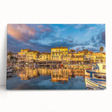 Large black and white stretched canvas of a scenic South France village, ideal for kitchen wall art.