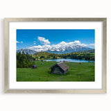 Extra large wall art of abstract Bavarian landscape in textured silver frame, ideal for living room decor.
