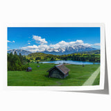Rolled print of Bavarian landscape with lush greenery and floral elements, suited for dining room wall art.
