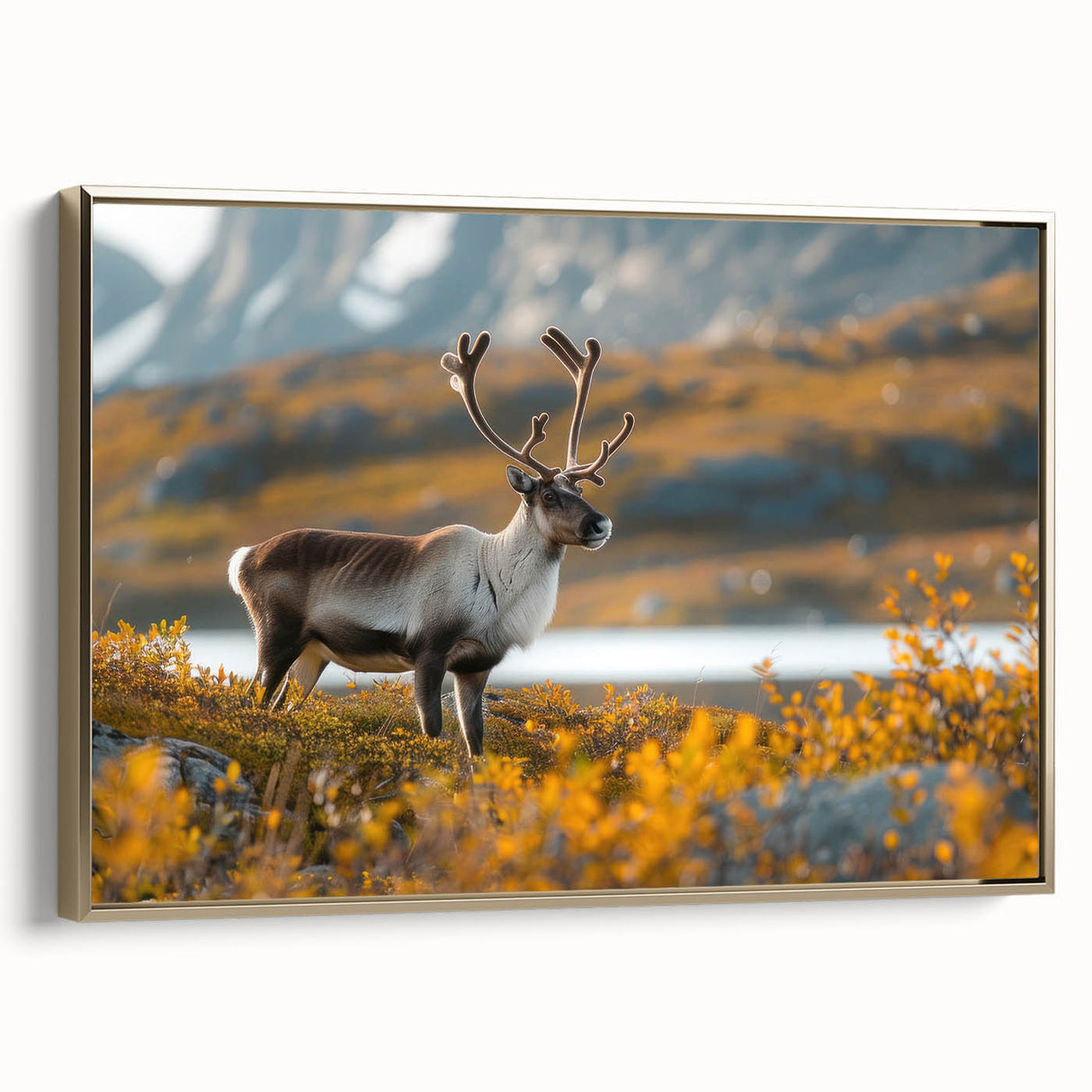 Framed canvas depicting a vintage-style Greenland landscape in muted green and black tones, suitable for bedroom wall art.