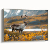 Vintage-style landscape art painting of a Greenland scenery in muted greens and blues on a framed canvas.