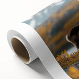 Art Deco poster of Greenland scenery on rolled canvas, featuring muted green and blue tones, ideal for nursery wall art.