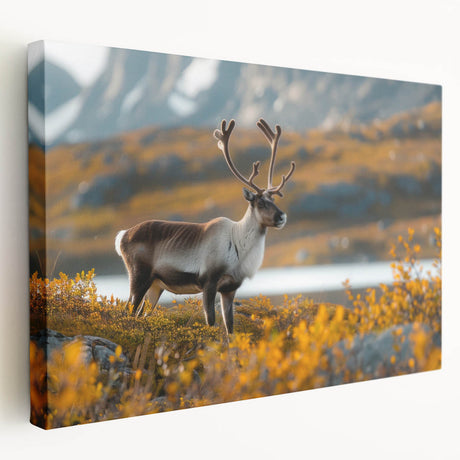 Large art print of a Greenland landscape on stretched canvas, featuring muted green and blue tones.