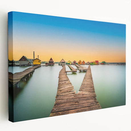 Large art print of a European cityscape in muted earth tones on stretched canvas, ideal for kitchen wall decor.