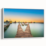 Vintage poster art of a European Hungarian scenery in vibrant colors on a large framed canvas, ideal for living room decor.