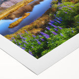 Art deco poster of a serene Icelandic landscape in muted blue and gray tones on rolled canvas.