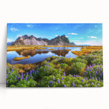 Black and white photograph of Icelandic scenery on large stretched canvas, ideal for kitchen wall art.