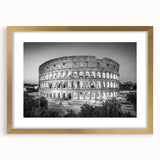 Abstract art print of Rome with muted gold and ivory tones, framed with a gold mat, suitable for dining room decor.