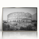 Framed acrylic print of Rome's skyline in muted earth tones, ideal for modern art wall decor.